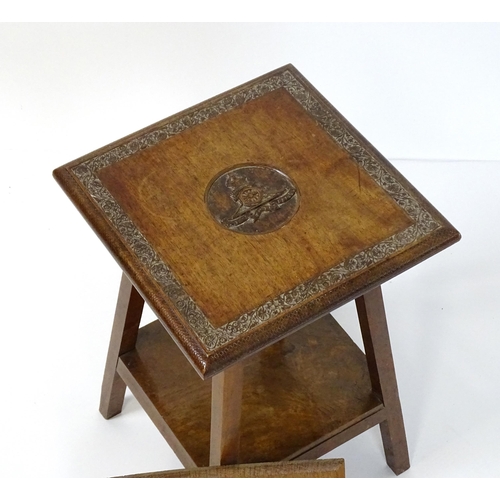 1435 - An early 20thC Anglo-Indian side table, the top with carved floral motifs to the border and Royal Ar... 