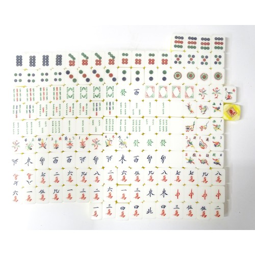 1290 - Toy: 20thC mahjong tiles and counters. The box marked Product of Mock Kee Plastic Industries, No. 17... 