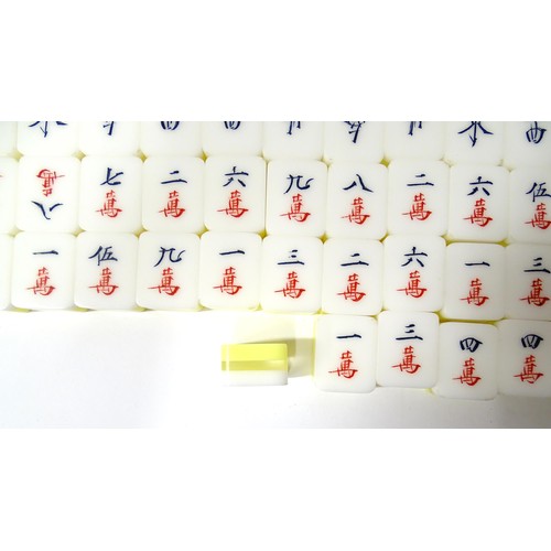 1290 - Toy: 20thC mahjong tiles and counters. The box marked Product of Mock Kee Plastic Industries, No. 17... 