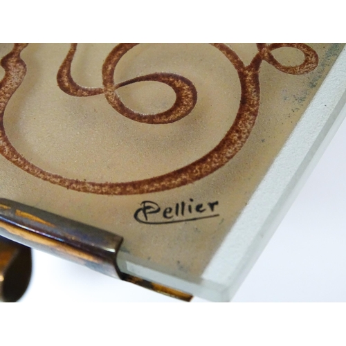 801 - A French Art Deco mantle clock, the glass face with etched and engraved detail, Arabic chapter ring,... 