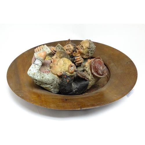 162 - A large Austrian terracotta relief plaque depicting a choir and musicians, with circular wooden moun... 