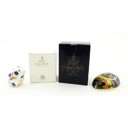 109 - Two Royal Crown Derby paperweights modelled as Computer Mouse, and Dormouse. Both boxed. Largest app... 