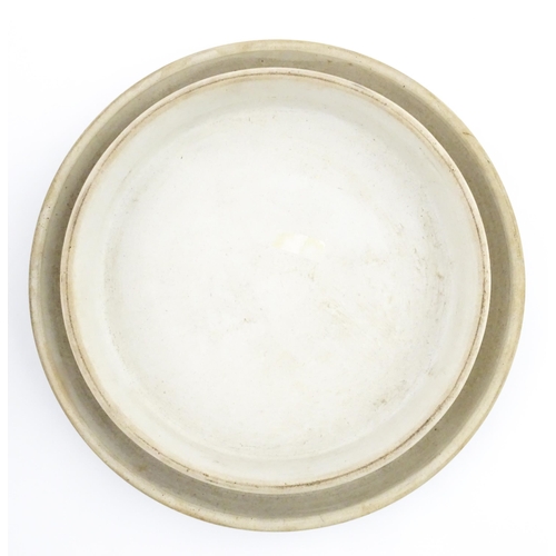 126 - A Wedgwood style jasperware cheese dish and cover / dome decorated with Classical figures / muses, a... 