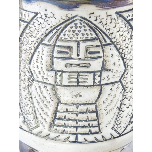 483 - A pair of Columbian .900 silver tankards with engraved decoration. Approx. 5 1/2