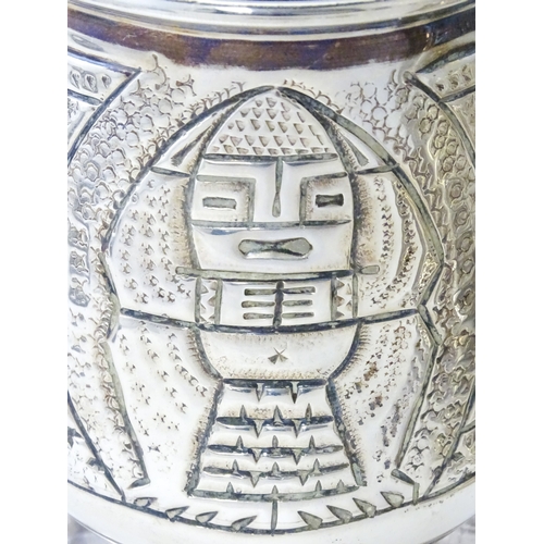 483 - A pair of Columbian .900 silver tankards with engraved decoration. Approx. 5 1/2