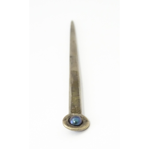 280 - A sterling silver letter opener set with blue pearl detail. Approx. 5 1/4