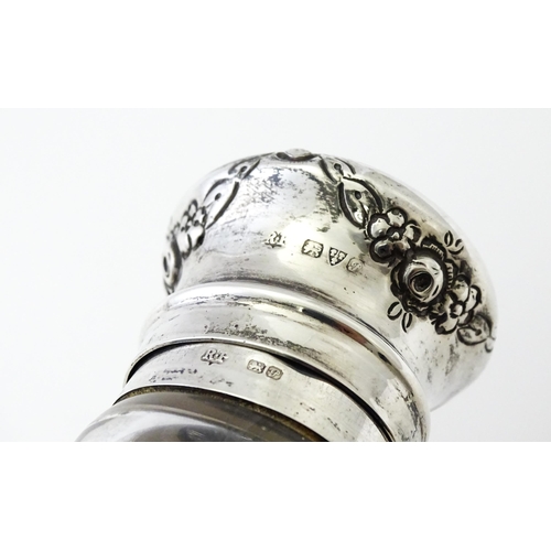 272 - An etched glass sugar caster with silver top and mounts, hallmarked Chester 1915, maker Robert Pring... 