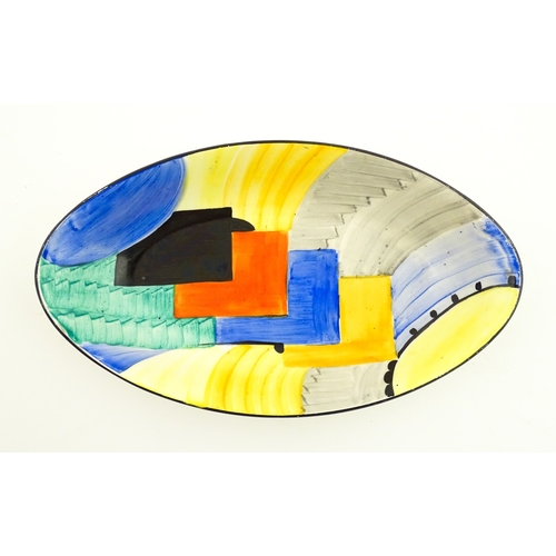 84 - A Susie Cooper dish of oval form with Cubist style decoration, pattern no. 8071. Approx. 8 1/2