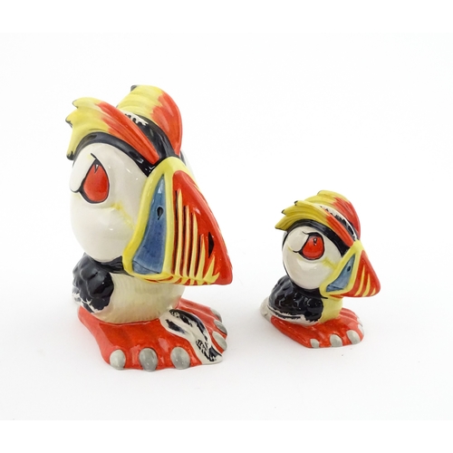 87 - Two Lorna Bailey models of Percy the Puffin. Both signed under. Largest approx. 6 1/2