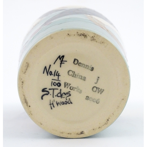 92 - A Dennis China Works vase with puffin detail. Marked under no. 14 / 100. Approx. 8