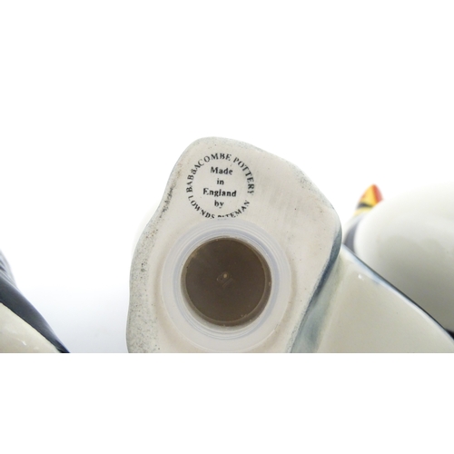 99 - Three Babbacombe Pottery cruets modelled as Puffins. Marked under. Approx. 3 1/4