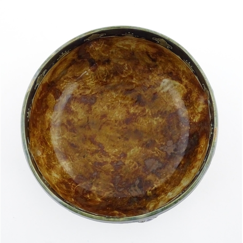 108 - A Royal Doulton Art Union of London stoneware bowl bowl with cobalt foliate decoration. Marked under... 