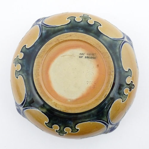 108 - A Royal Doulton Art Union of London stoneware bowl bowl with cobalt foliate decoration. Marked under... 