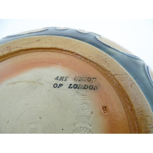 108 - A Royal Doulton Art Union of London stoneware bowl bowl with cobalt foliate decoration. Marked under... 