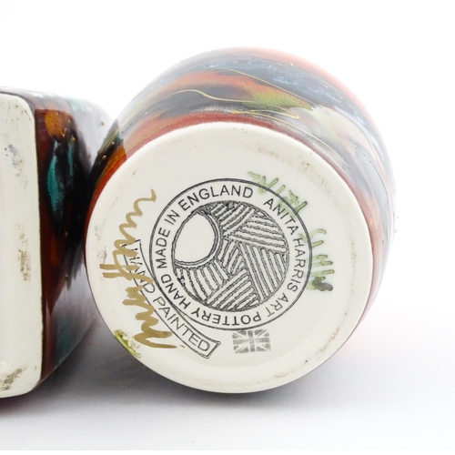 94 - Three Anita Harris studio pottery vases with Puffin decoration. Marked under, two marked Strowgers. ... 