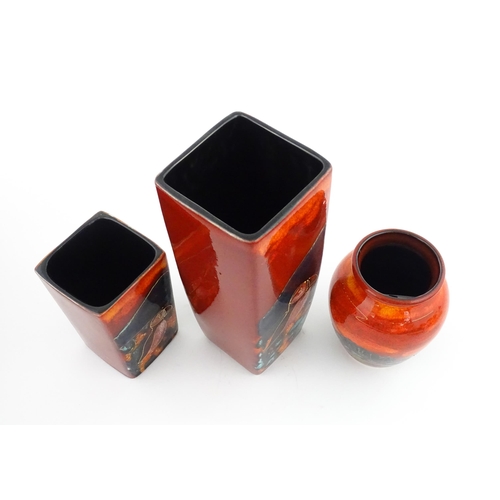 94 - Three Anita Harris studio pottery vases with Puffin decoration. Marked under, two marked Strowgers. ... 