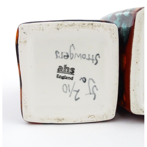 94 - Three Anita Harris studio pottery vases with Puffin decoration. Marked under, two marked Strowgers. ... 