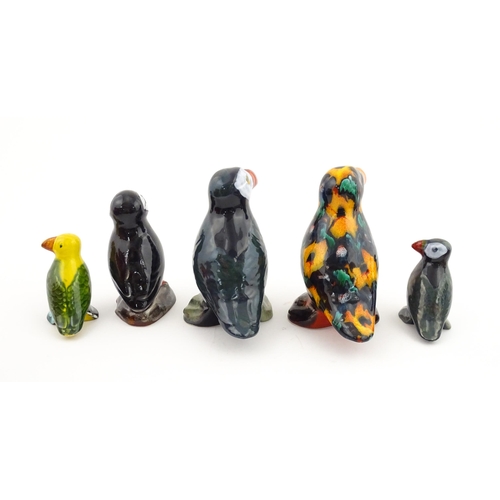 96 - A collection of Anita Harris studio pottery items to include vases and a dish with Puffin decoration... 
