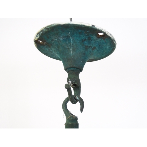 1370 - An Arts & Crafts copper pendant light with vaseline glass shade. In the manner of WAS Benson. Approx... 