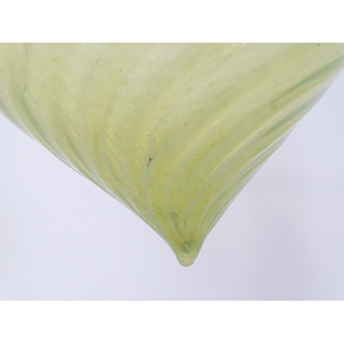 1370 - An Arts & Crafts copper pendant light with vaseline glass shade. In the manner of WAS Benson. Approx... 