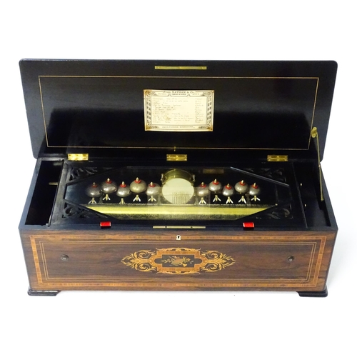 1268 - A 19thC Samuel Troll of Geneva musical box / music box with an unusually long cylinder, with ten eng... 