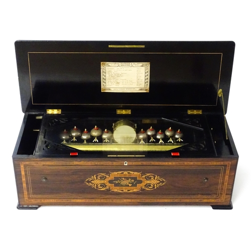 1268 - A 19thC Samuel Troll of Geneva musical box / music box with an unusually long cylinder, with ten eng... 