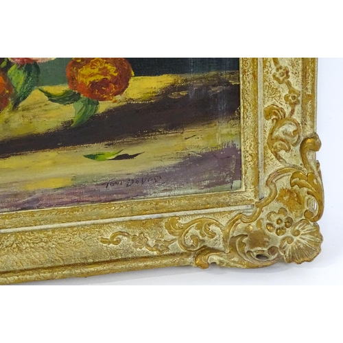 1687 - Toni de Vos, Early 20th century, Oil on canvas, A still life study of flowers in bloom. Signed lower... 