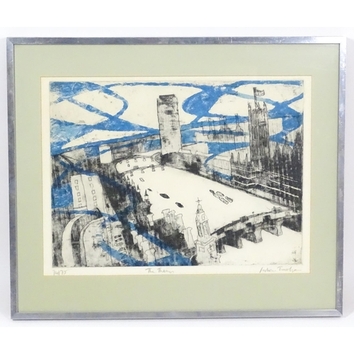 1884 - Julian Trevelyan (1910-1988), Limited edition aquatint, The Thames. Signed, titled and numbered 74 /... 