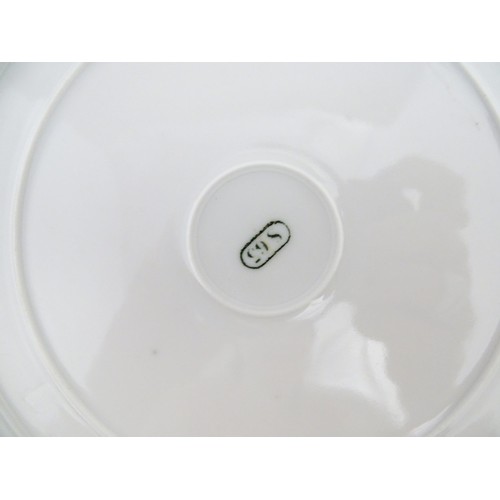 77 - Six hand painted desert plates, each decorated with flowers and foliage, with turquoise and gilt bor... 