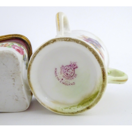 115 - Two miniature Royal Worcester items comprising a mug with floral and foliate decoration, and a tyg w... 