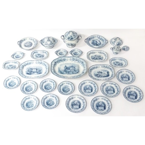 186 - A quantity of Copeland late Spode blue and white dinner wares decorated with ruins to include plates... 