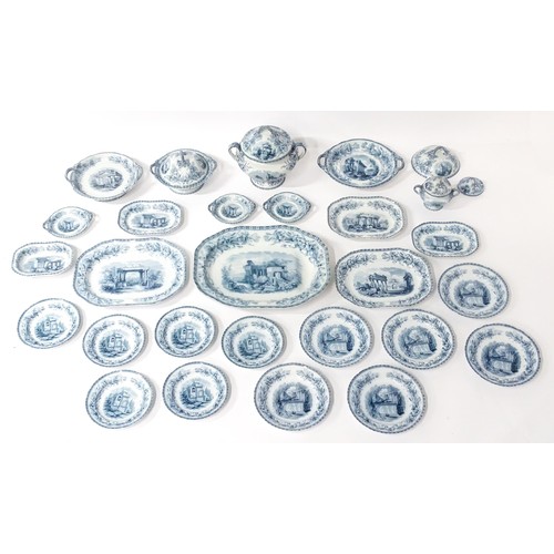 186 - A quantity of Copeland late Spode blue and white dinner wares decorated with ruins to include plates... 