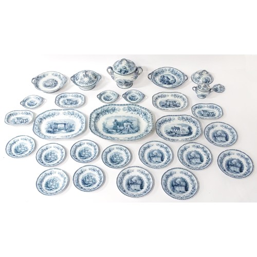 186 - A quantity of Copeland late Spode blue and white dinner wares decorated with ruins to include plates... 