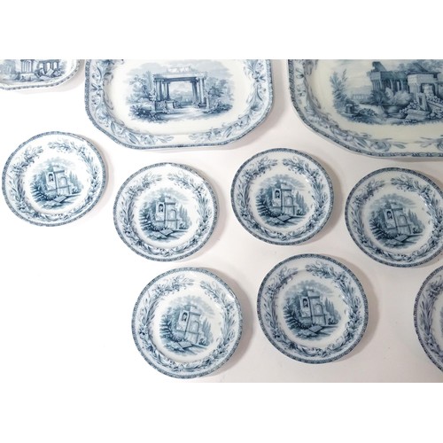 186 - A quantity of Copeland late Spode blue and white dinner wares decorated with ruins to include plates... 