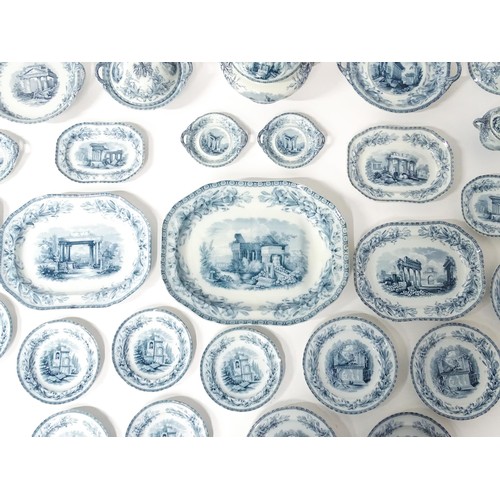 186 - A quantity of Copeland late Spode blue and white dinner wares decorated with ruins to include plates... 