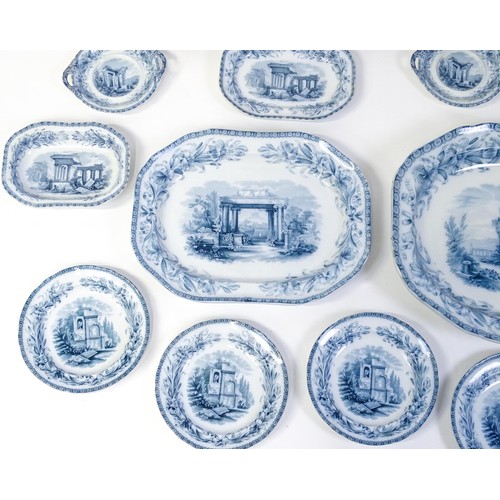 186 - A quantity of Copeland late Spode blue and white dinner wares decorated with ruins to include plates... 