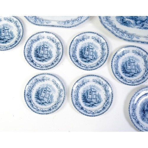186 - A quantity of Copeland late Spode blue and white dinner wares decorated with ruins to include plates... 