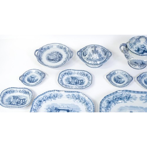 186 - A quantity of Copeland late Spode blue and white dinner wares decorated with ruins to include plates... 