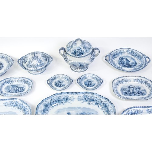 186 - A quantity of Copeland late Spode blue and white dinner wares decorated with ruins to include plates... 