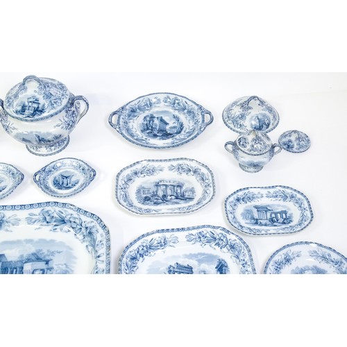 186 - A quantity of Copeland late Spode blue and white dinner wares decorated with ruins to include plates... 