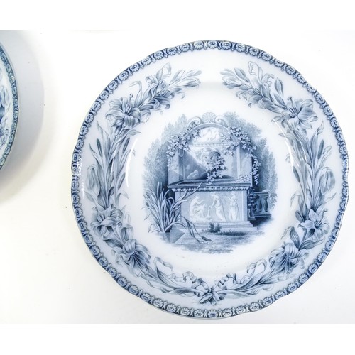 186 - A quantity of Copeland late Spode blue and white dinner wares decorated with ruins to include plates... 