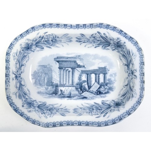 186 - A quantity of Copeland late Spode blue and white dinner wares decorated with ruins to include plates... 