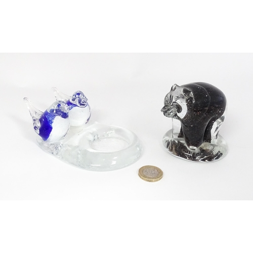 245 - Two Finnish studio glass items by Espoon Taidelasi Oy comprising model of a bear, and a pin dish wit... 