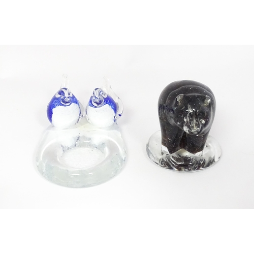 245 - Two Finnish studio glass items by Espoon Taidelasi Oy comprising model of a bear, and a pin dish wit... 