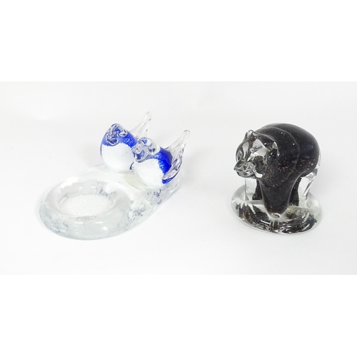 245 - Two Finnish studio glass items by Espoon Taidelasi Oy comprising model of a bear, and a pin dish wit... 