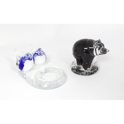 245 - Two Finnish studio glass items by Espoon Taidelasi Oy comprising model of a bear, and a pin dish wit... 