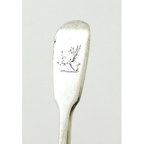 386 - A Victorian silver  fiddle pattern mustard spoon, hallmarked London 1849, maker Elizabeth Eaton . Ap... 