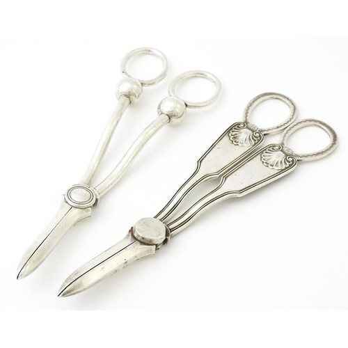 363 - Mappin & Webb Princes Plate grape shears together with silver plated grape shears. Largest approx. 7... 