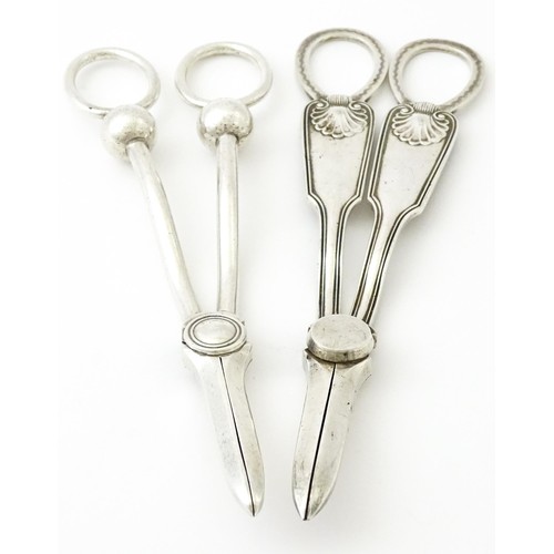 363 - Mappin & Webb Princes Plate grape shears together with silver plated grape shears. Largest approx. 7... 