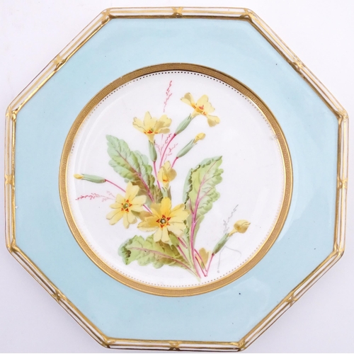 112 - Two Wedgwood plates of octagonal form with hand painted flower decoration. Marked under. Approx. 8 3... 